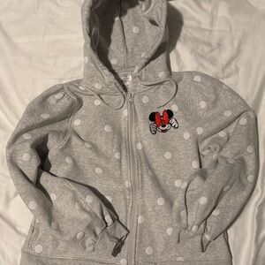Disney Minnie Mouse Gray Polka Dot Kids Hoodie, Girls size 8/10/12 Medium.